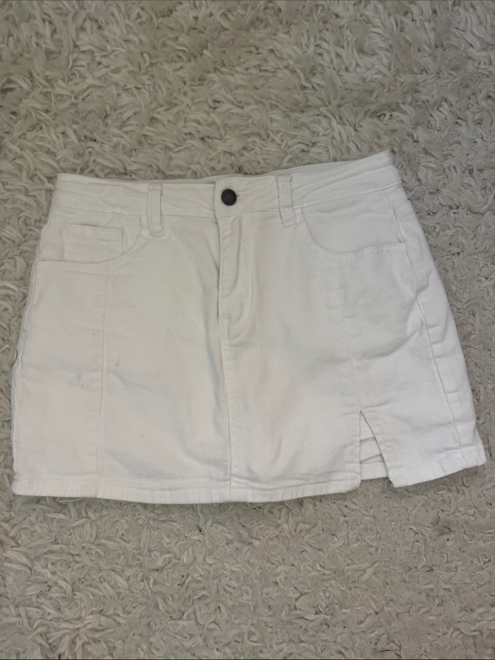 White Denim Mini Skort with Front Pocket Detail